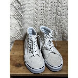 Vans Sk8-Hi High Top Sneakers White Cream Leather Canvas‎ Men's 5.5 Women's 7